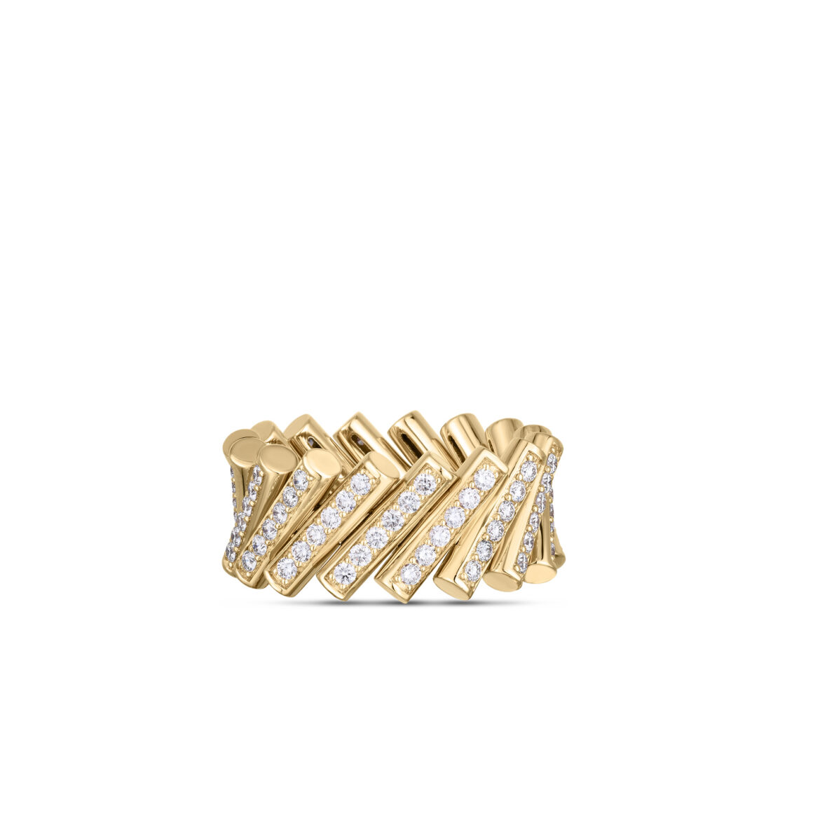 18K YELLOW GOLD DOMINO PAVE RING