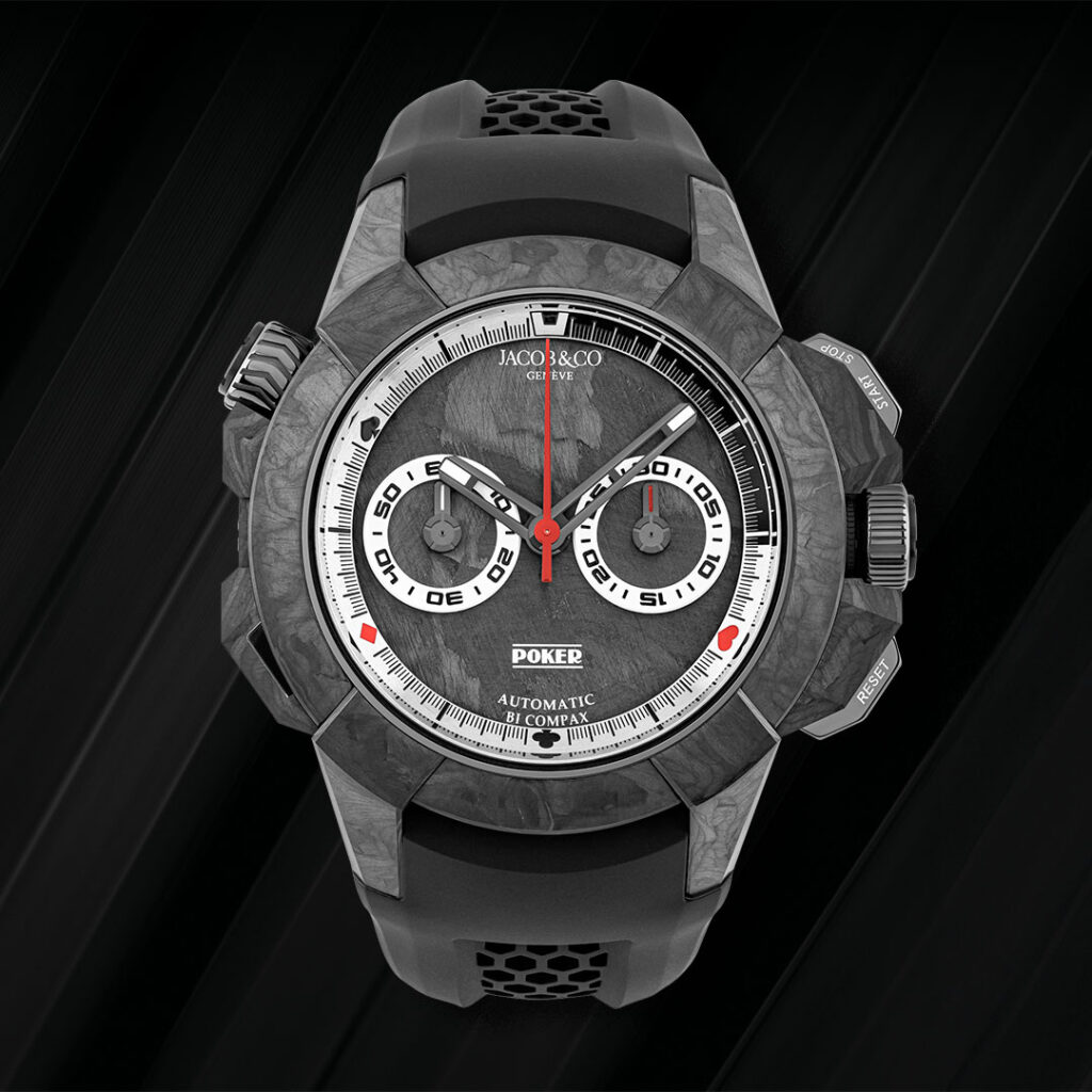 All in con el nuevo Jacob & Co Epic X Chrono 47 mm Carbon Forged Poker