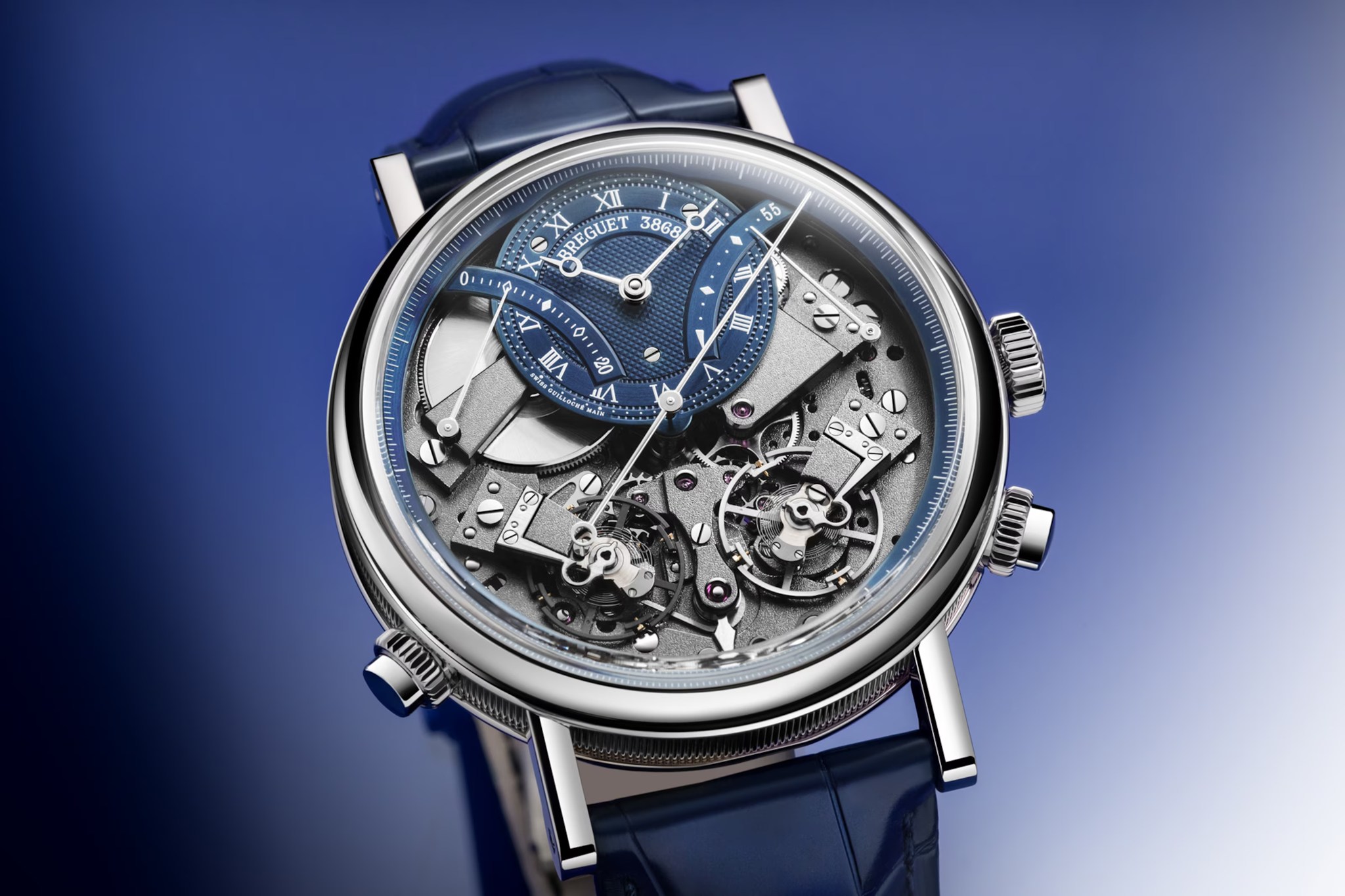 Breguet Tradition Chronographe Indépendant 7077 "se viste de traje y corbata azul"