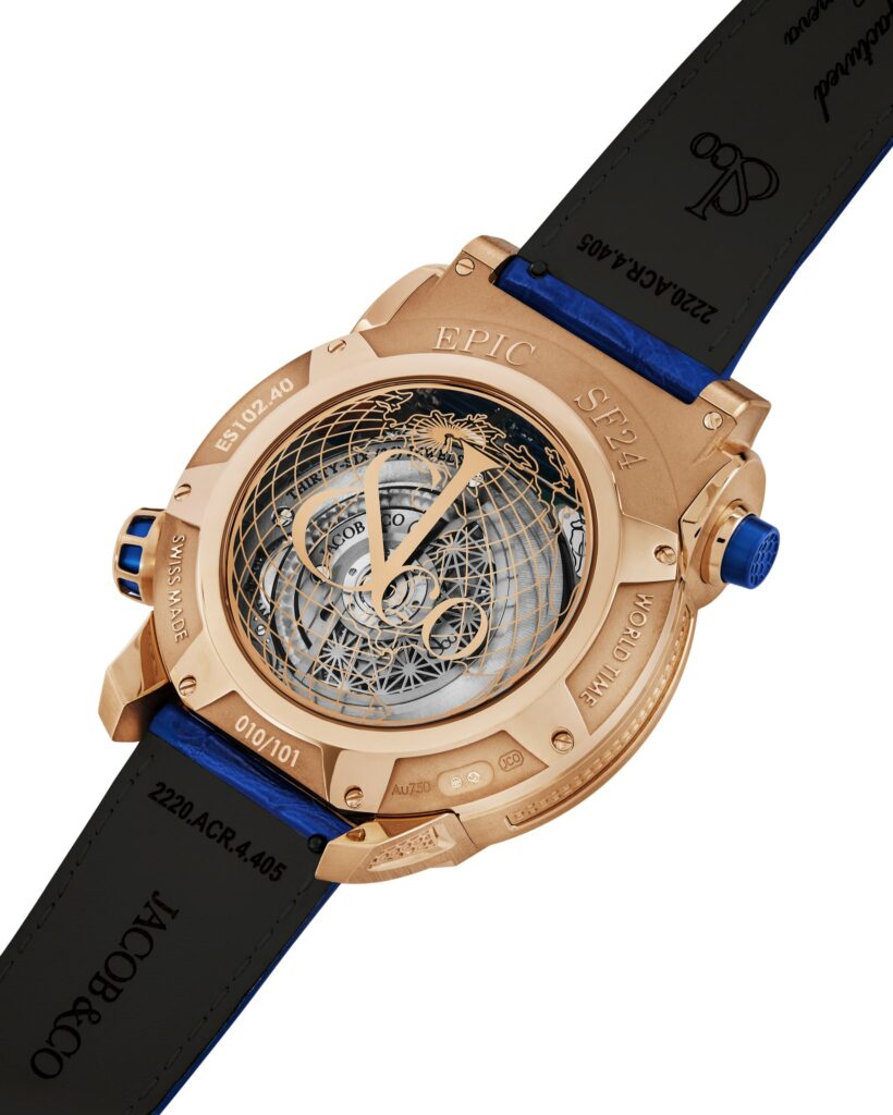 Viaja con estilo con el Jacob & Co Epic SF24 Tourbillon Blue Dial Rose Gold