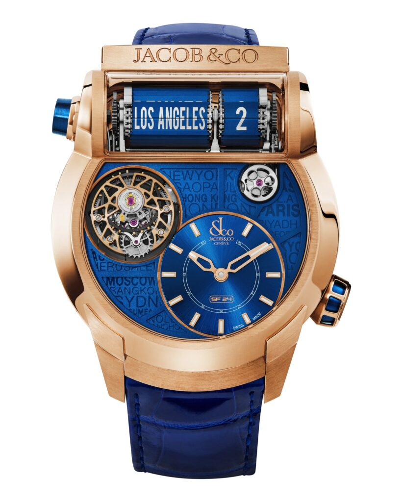 Viaja con estilo con el Jacob & Co Epic SF24 Tourbillon Blue Dial Rose Gold