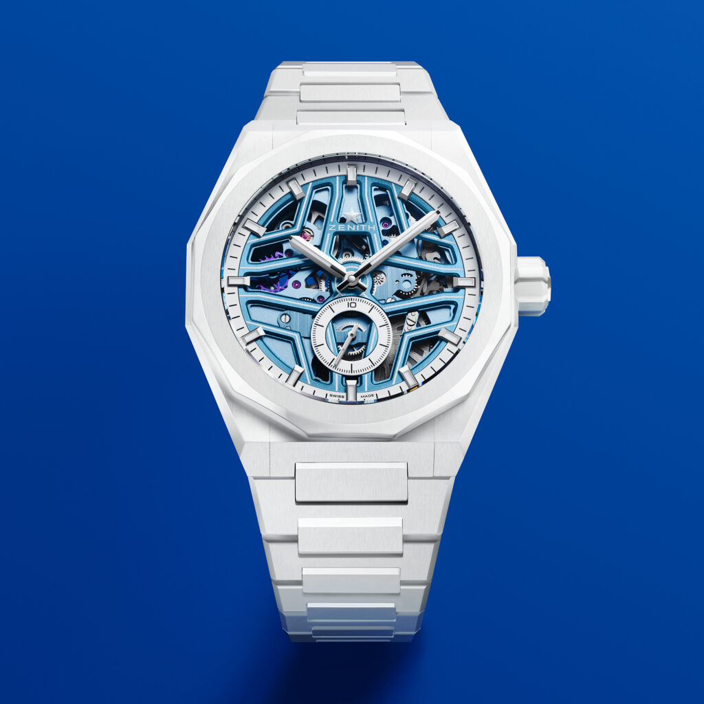Zenith y Time + Tide presentan su tercera edición limitada "Surfer" con el Defy Skyline Skeleton White Surfer Ceramic