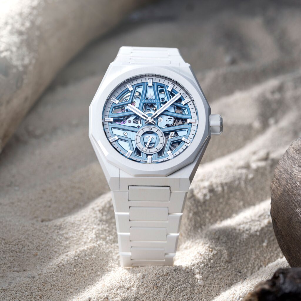 Zenith y Time + Tide presentan su tercera edición limitada "Surfer" con el Defy Skyline Skeleton White Surfer Ceramic