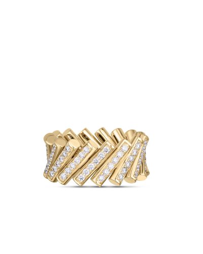 18K YELLOW GOLD DOMINO PAVE RING