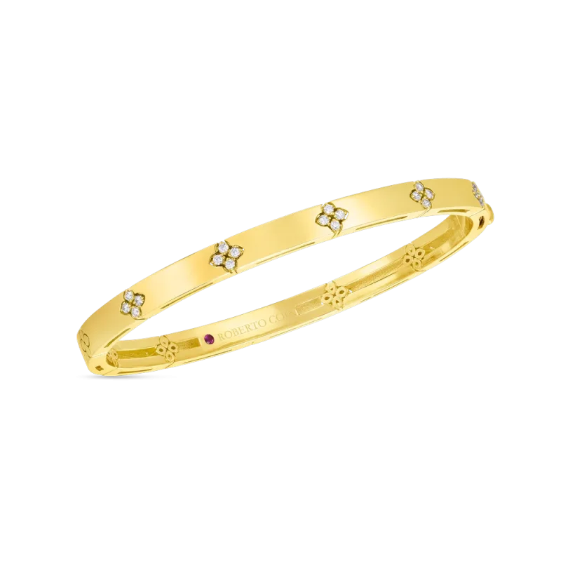 Brazalete Roberto Coin Love in Verona clásico, oro amarillo, con diamantes en forma de flor